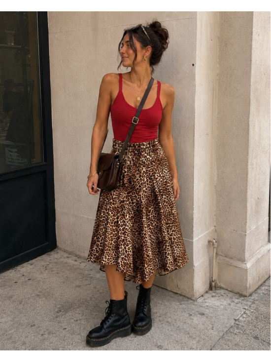 Veronica M Dresses & Skirts - Veronica M Leopard Print High Low Midi Skirt Womens XL Smocked Waist Animal Prin